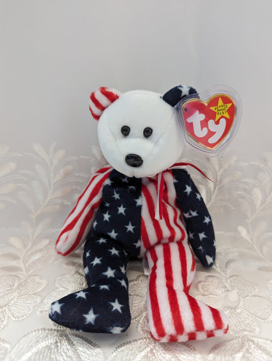 Ty Beanie Baby - Spangle The USA Bear White Face Version (8.5in) - Vintage Beanies Canada