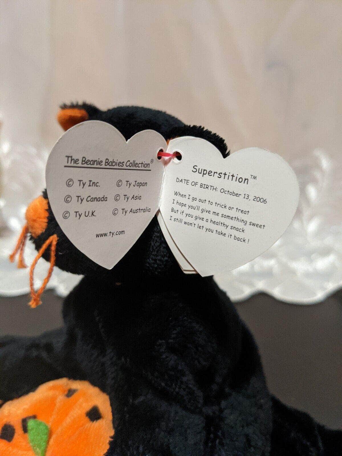 Ty Beanie Baby - Superstition The Halloween Cat With Pumpkin (5in) Near Mint - Vintage Beanies Canada