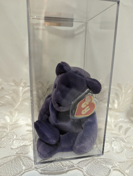 Ty Beanie Baby - Teddy The Old Face Violet Bear - (1st Gen Canadian Tush Tag, 2nd Gen Hang Tag) *Extremely Rare* - Vintage Beanies Canada