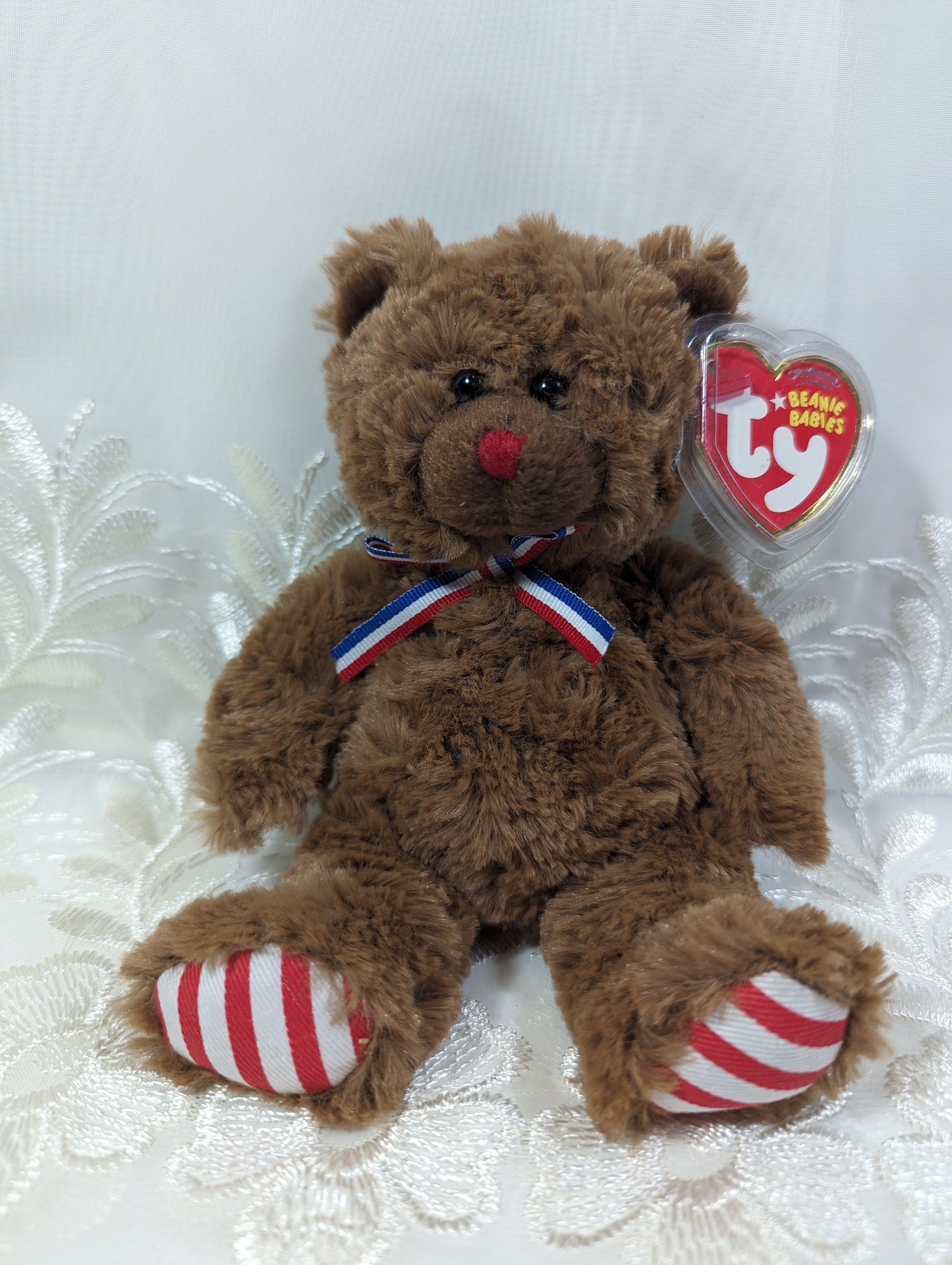 Ty Beanie Baby - Uncle Sam the Brown Bear (7in) Red Nose - Vintage Beanies Canada