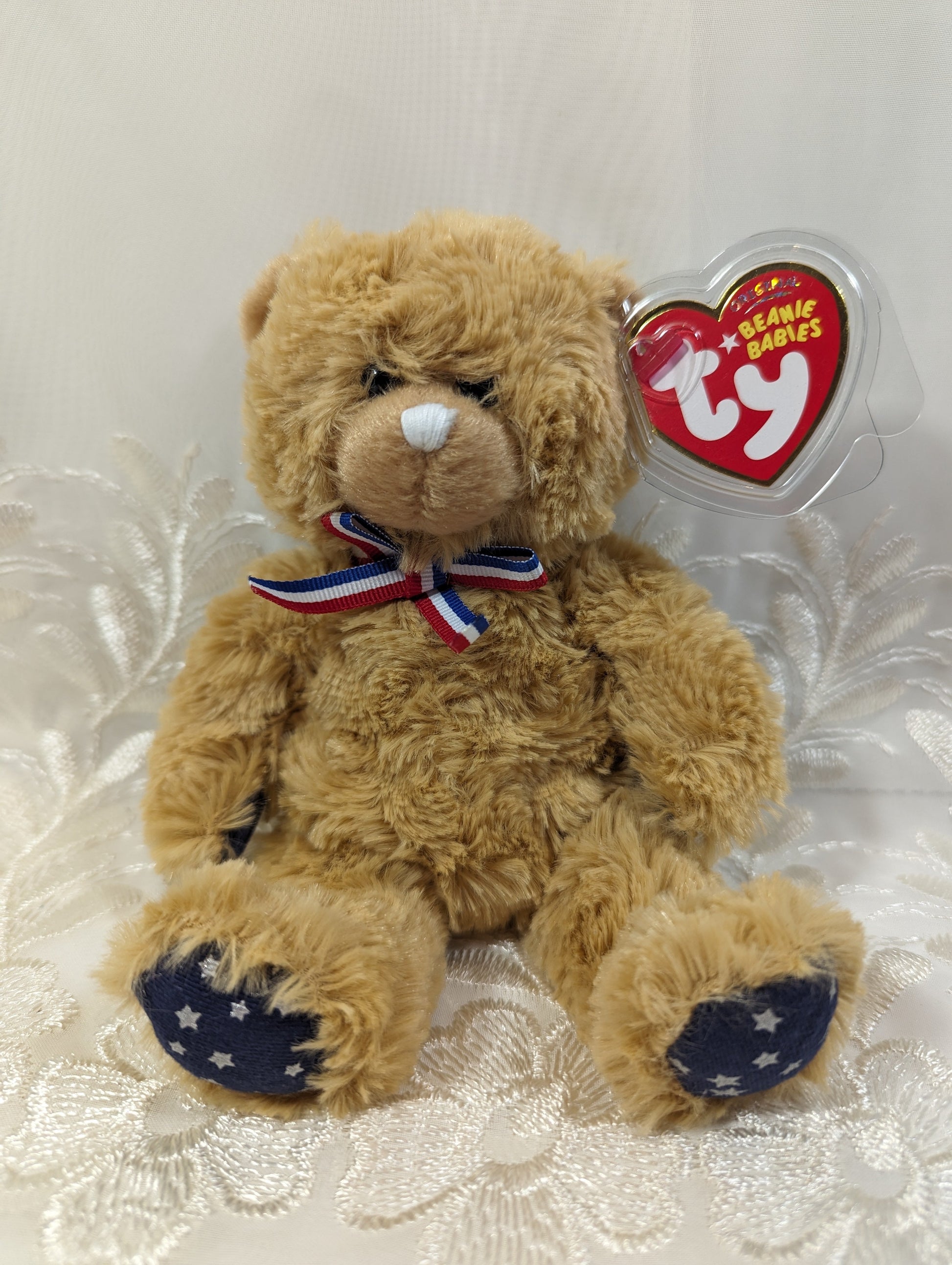 Ty Beanie Baby - Uncle Sam The Brown Teddy Bear (7in) White Nose - Vintage Beanies Canada