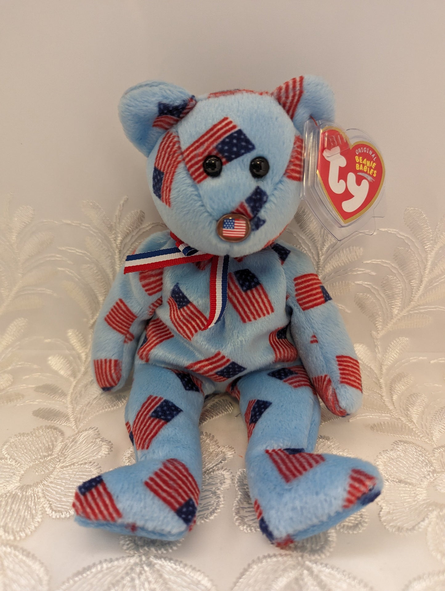 Ty Beanie Baby - Union The Bear With Flag Nose (8.5in) USA Exclusive - Vintage Beanies Canada