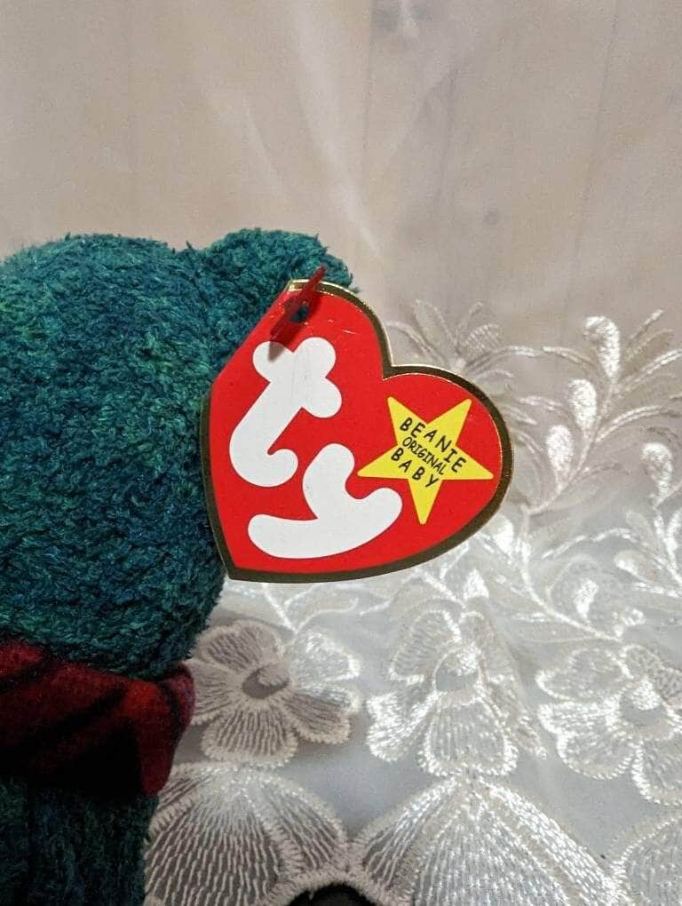 TY Beanie Baby - Wallace The Green Bear With Plaid Scarf (8.5in) - Vintage Beanies Canada