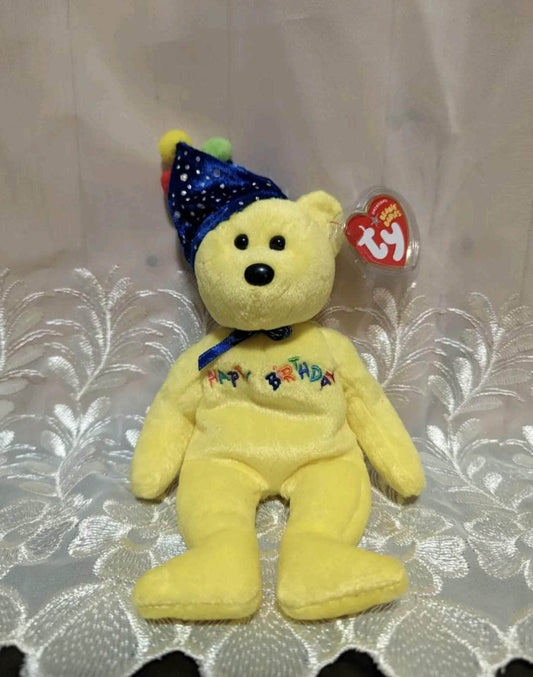 Ty Beanie Baby - Yellow Happy Birthday Bear With Crown (9in) - Vintage Beanies Canada