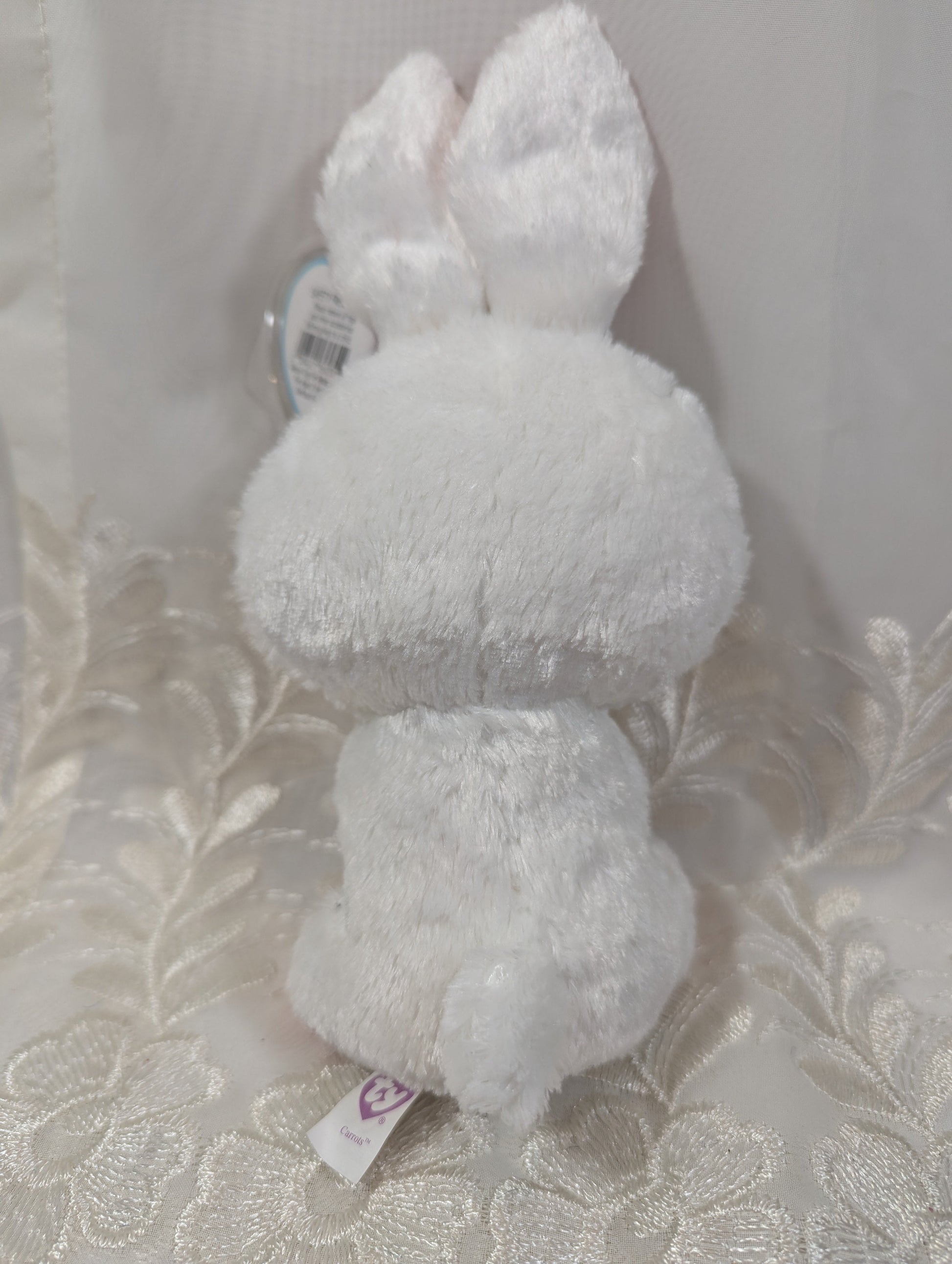 Ty Beanie Boo - Carrots The White Bunny Rabbit (6 in) *Rare* First Gen, Purple Tag - Vintage Beanies Canada