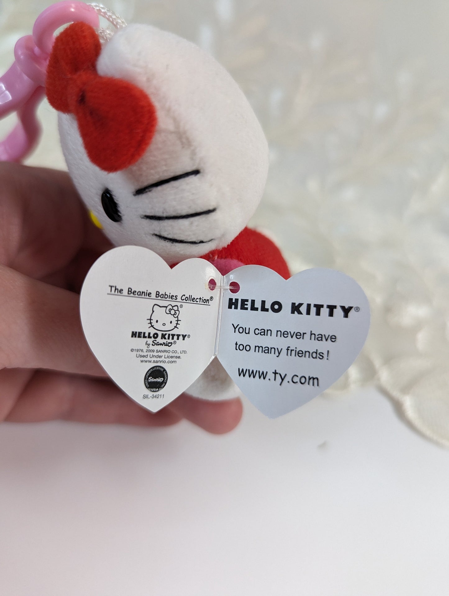 Ty Beanie Boo Clip - Hello Kitty The Cat With Red Overalls (3in) - Vintage Beanies Canada