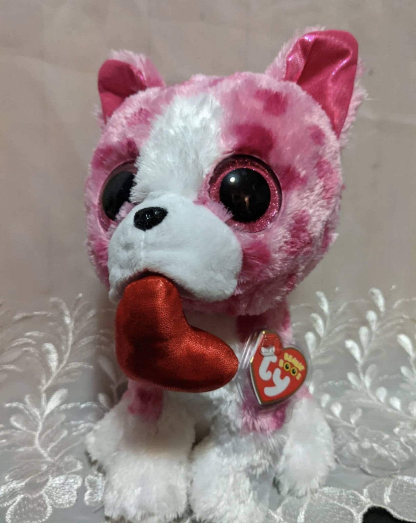 Ty Beanie Boo - Romeo The Pink Valentine's Day Dog With Heart (Sold As Set) - Vintage Beanies Canada