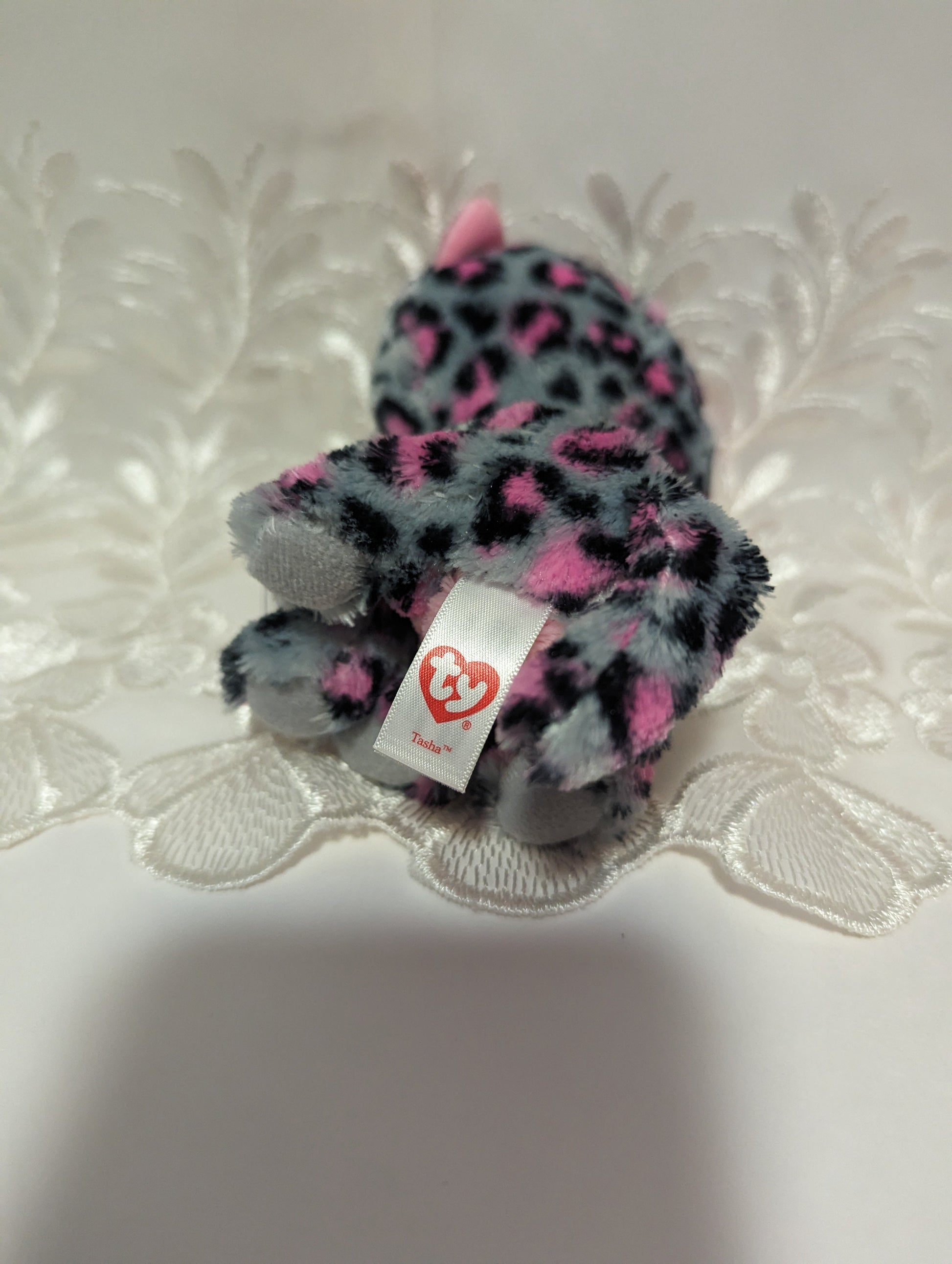Ty Beanie Boo - Tasha The Gray And Pink Leopard (6in) - Vintage Beanies Canada