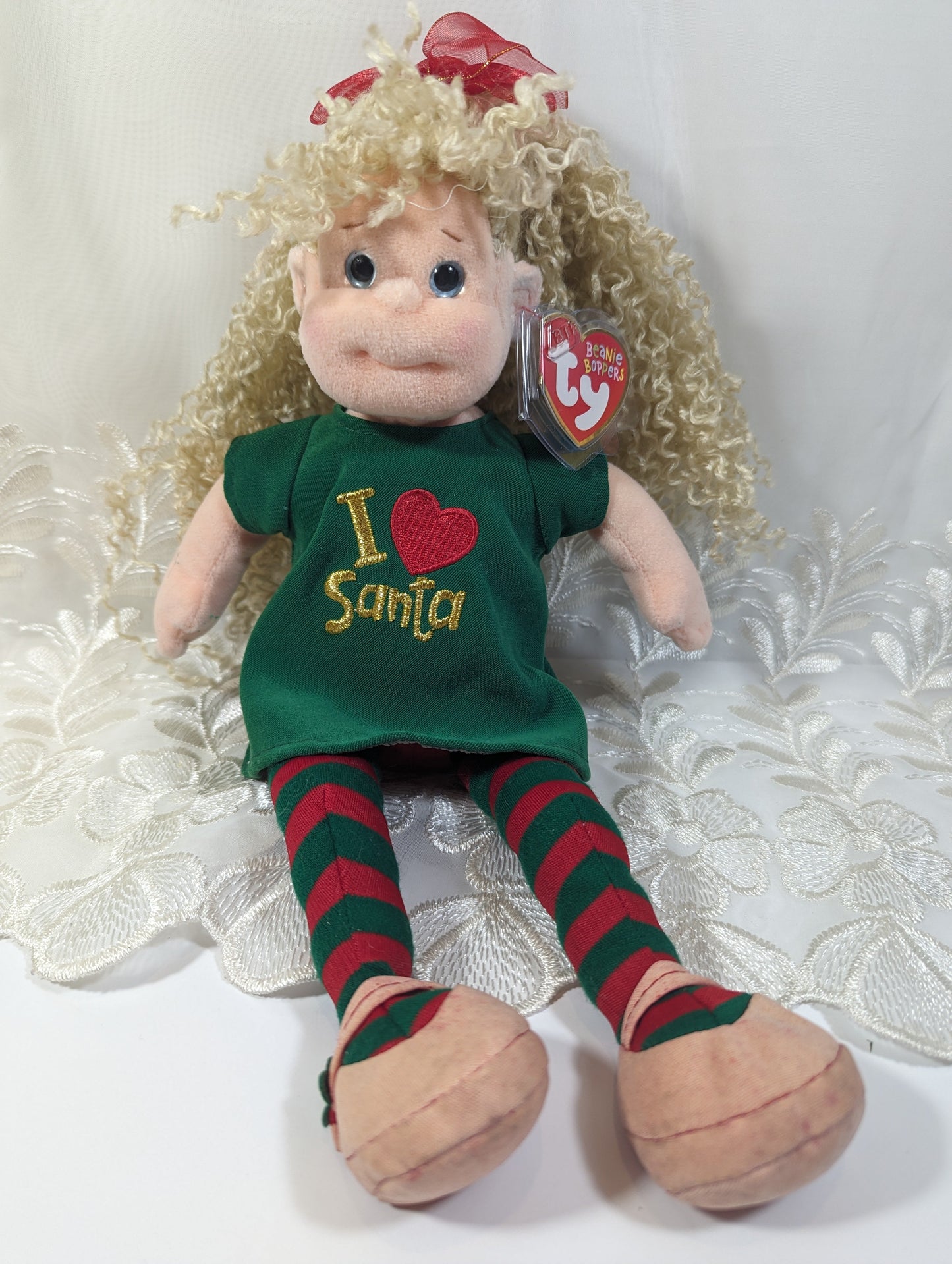 Ty Beanie Boppers - Holiday Heidi The Christmas Girl Doll (12in) Discoloured Ear - Vintage Beanies Canada