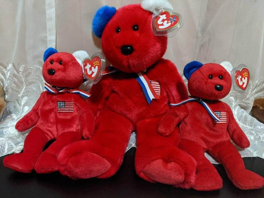 Ty Beanie Buddy + Beanie Babies Lot - America The Red Bears - Near Mint (Sold As Set) - Vintage Beanies Canada