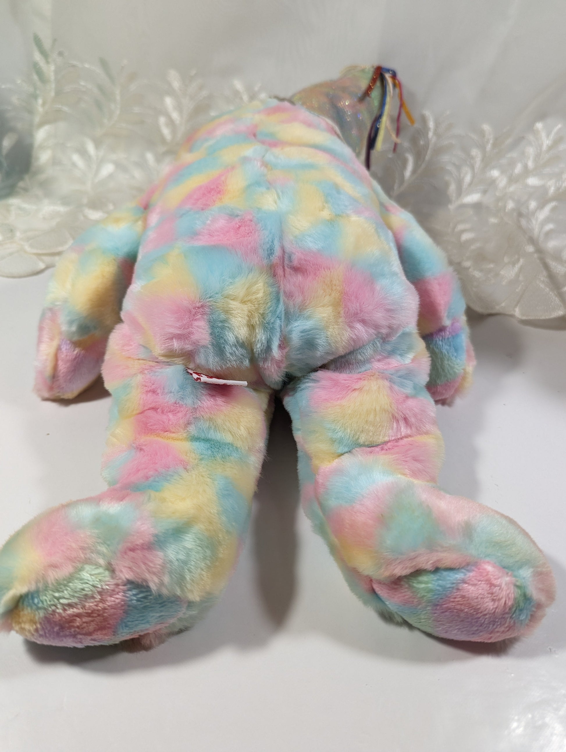 Ty Beanie Buddy - Birthday Buddy the Tie - Dye Birthday Bear Wearing Party Hat (15 in) *See description and photos* - Vintage Beanies Canada