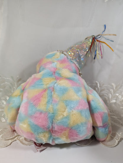 Ty Beanie Buddy - Birthday Buddy the Tie - Dye Birthday Bear Wearing Party Hat (15 in) *See description and photos* - Vintage Beanies Canada