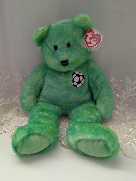 Ty Beanie Buddy - Kicks The Green Soccer Bear (13 in) Wrinkled Fabric - Vintage Beanies Canada