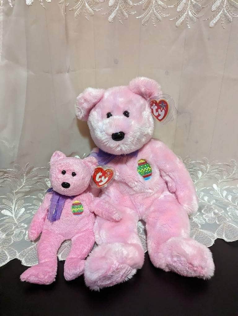 Ty Eggs The Pink Easter Bear Beanie Baby + Beanie Buddy Lot (Sold As Set) - Vintage Beanies Canada