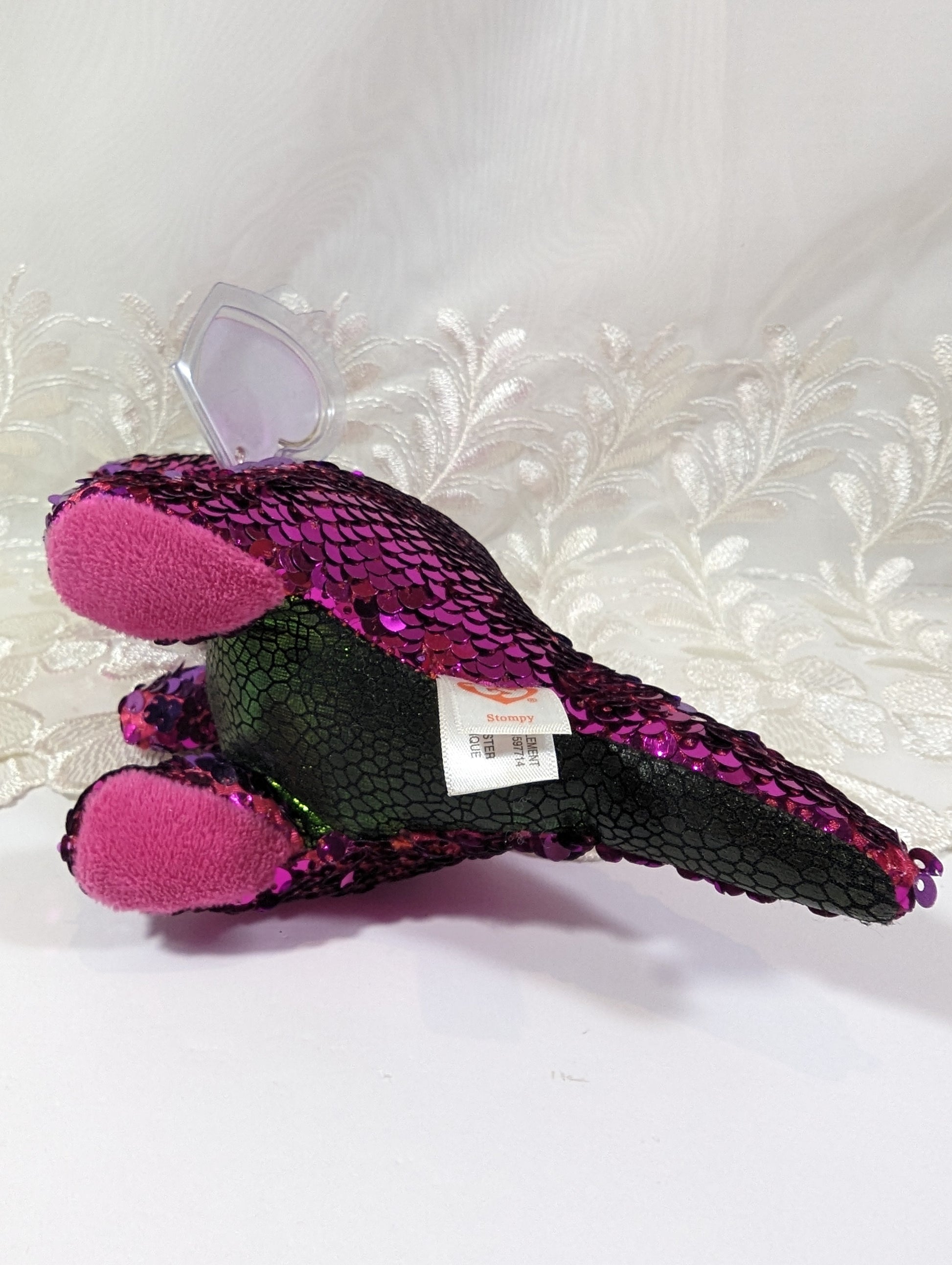 Ty Flippables - Stompy The Purple Pink Sequined Dinosaur (6in) Scuffed Eyes - Vintage Beanies Canada