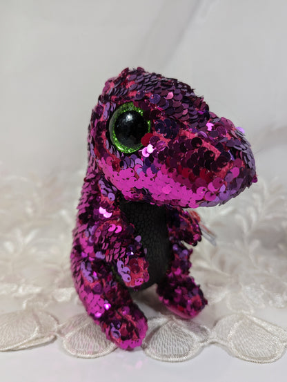 Ty Flippables - Stompy The Purple Pink Sequined Dinosaur (6in) Scuffed Eyes - Vintage Beanies Canada