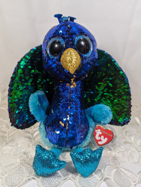 Ty Flippables - Tyson the Blue Sequined Peacock (9 In) Scuffed eyes - Vintage Beanies Canada