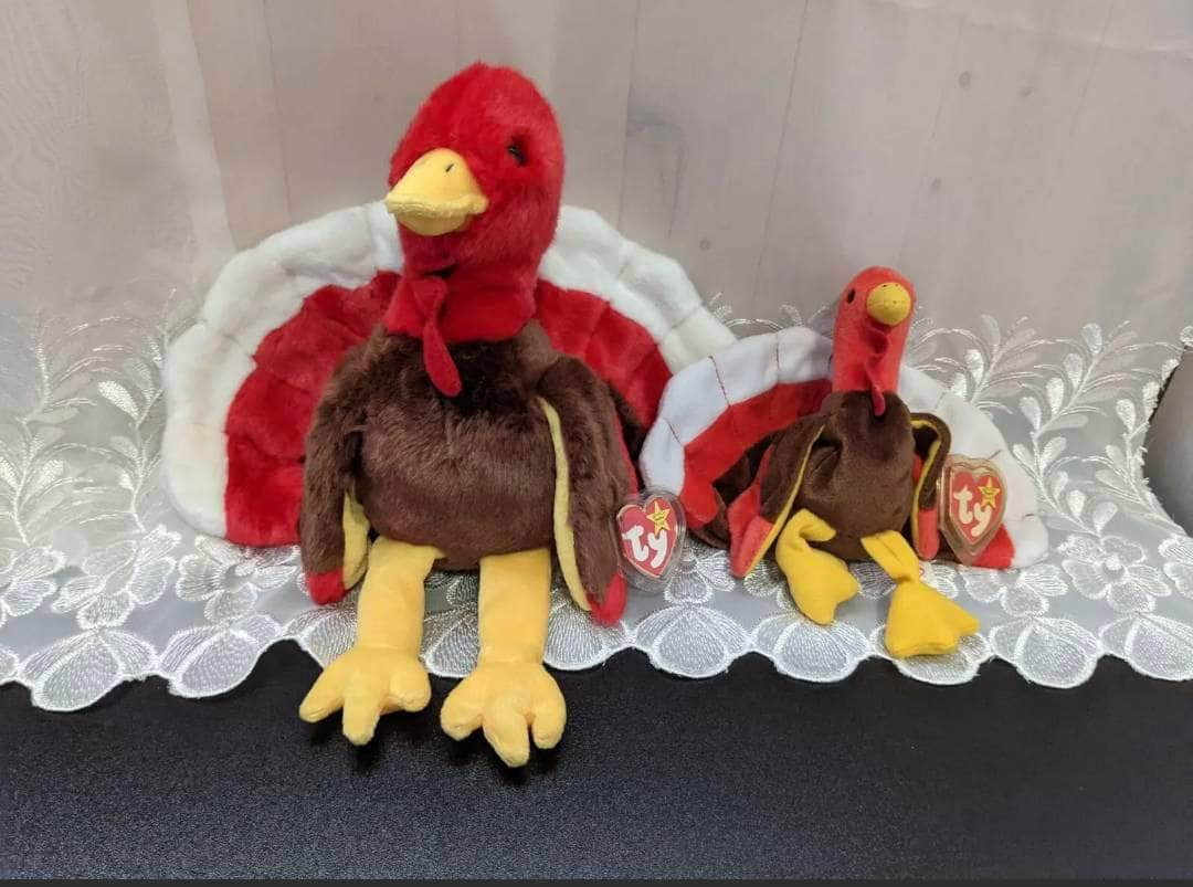 Ty Gobbles The Turkey Beanie Baby + Beanie Buddy Thanksgiving lot (Sold As Set) - Vintage Beanies Canada