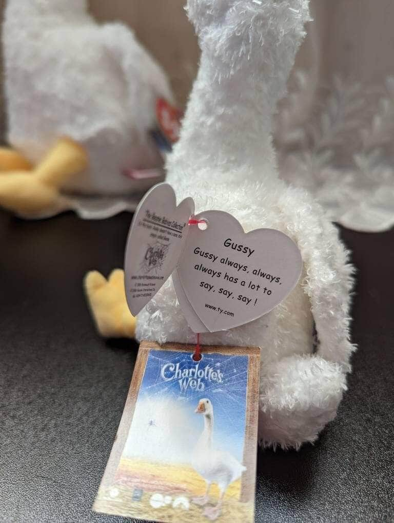 Ty Gussy The Goose From Charlotte's Web Beanie Baby + Beanie Buddy Lot (Sold As Set) - Vintage Beanies Canada