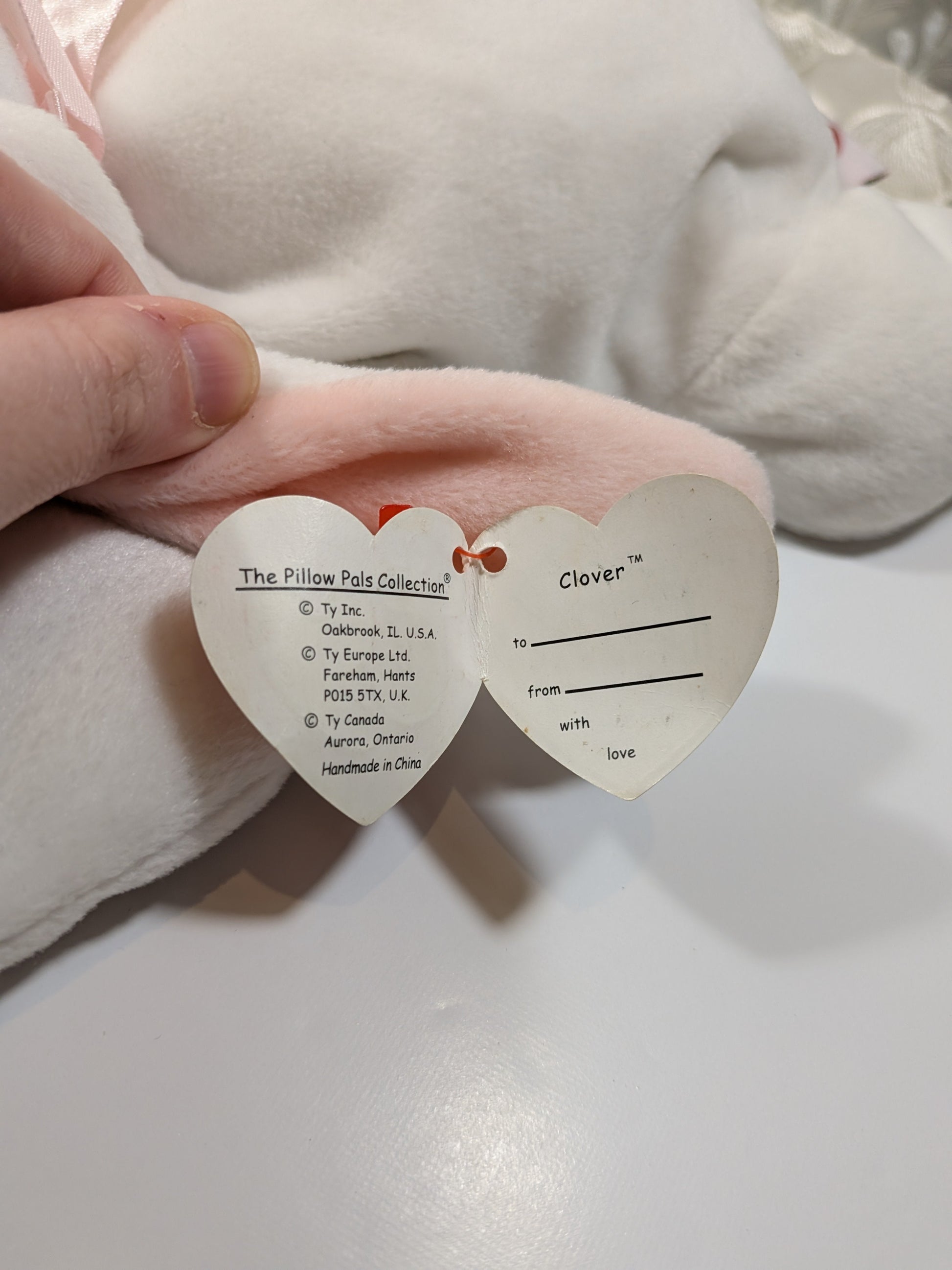 Ty Pillow Pal - Clover The White Bunny Rabbit (14in) Non - mint Hang Tag - Vintage Beanies Canada