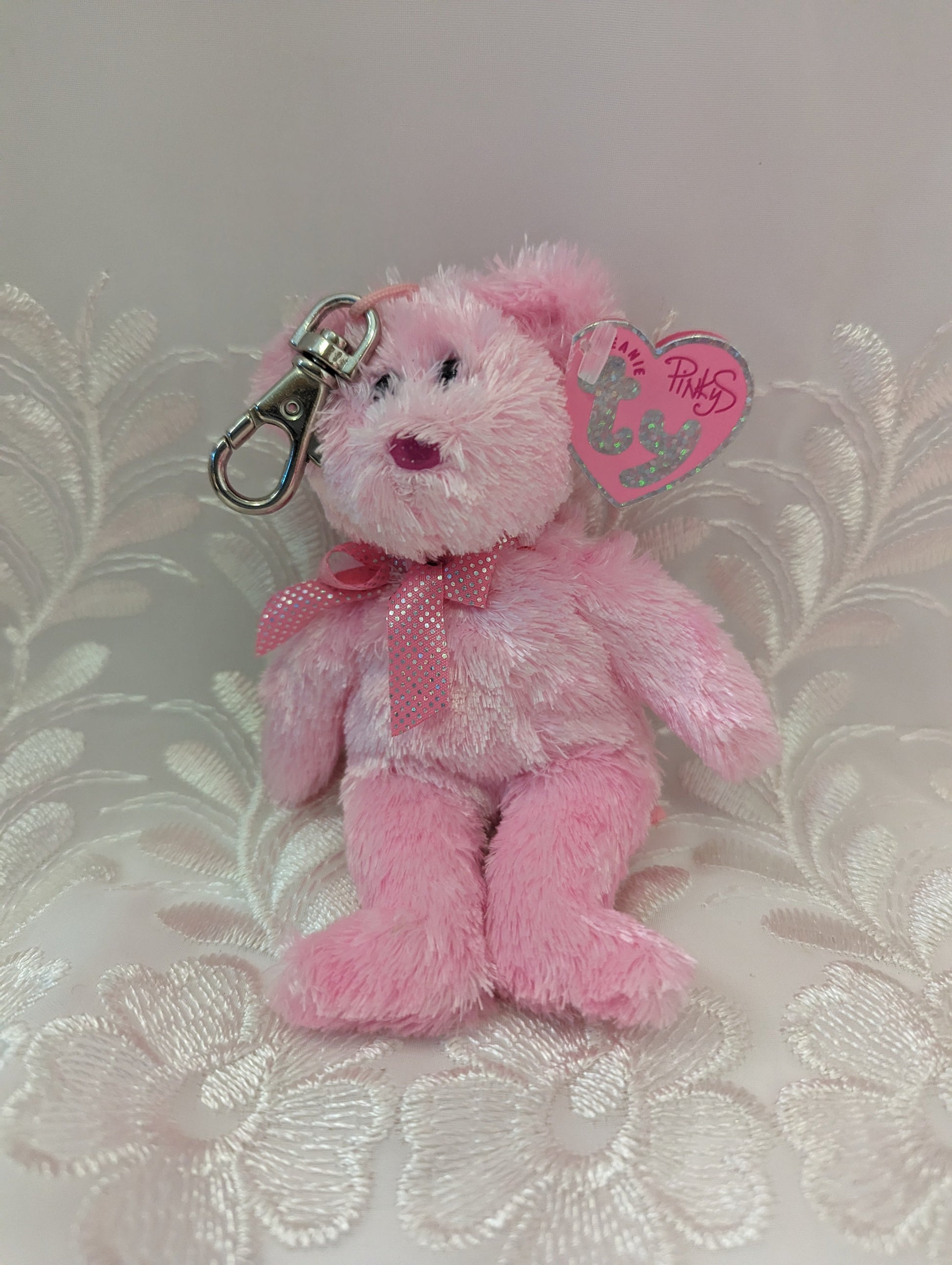 Ty Pinkys - Dazzler The Pink Bear Keychain Clip (5.5in) - Vintage Beanies Canada