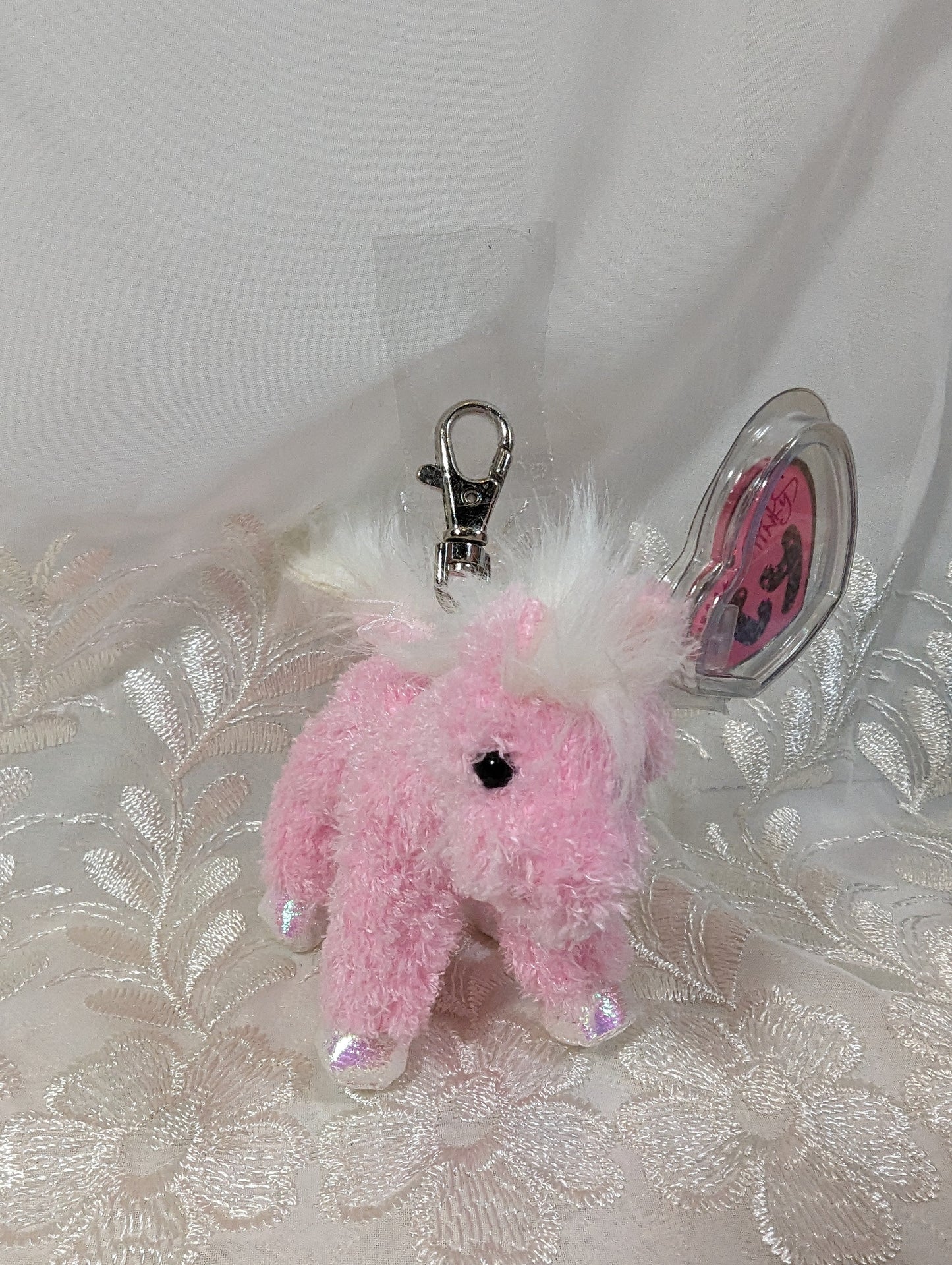 Ty Pinkys - Frilly The Pink Horse (4in) Metal Keychain Clip - Vintage Beanies Canada