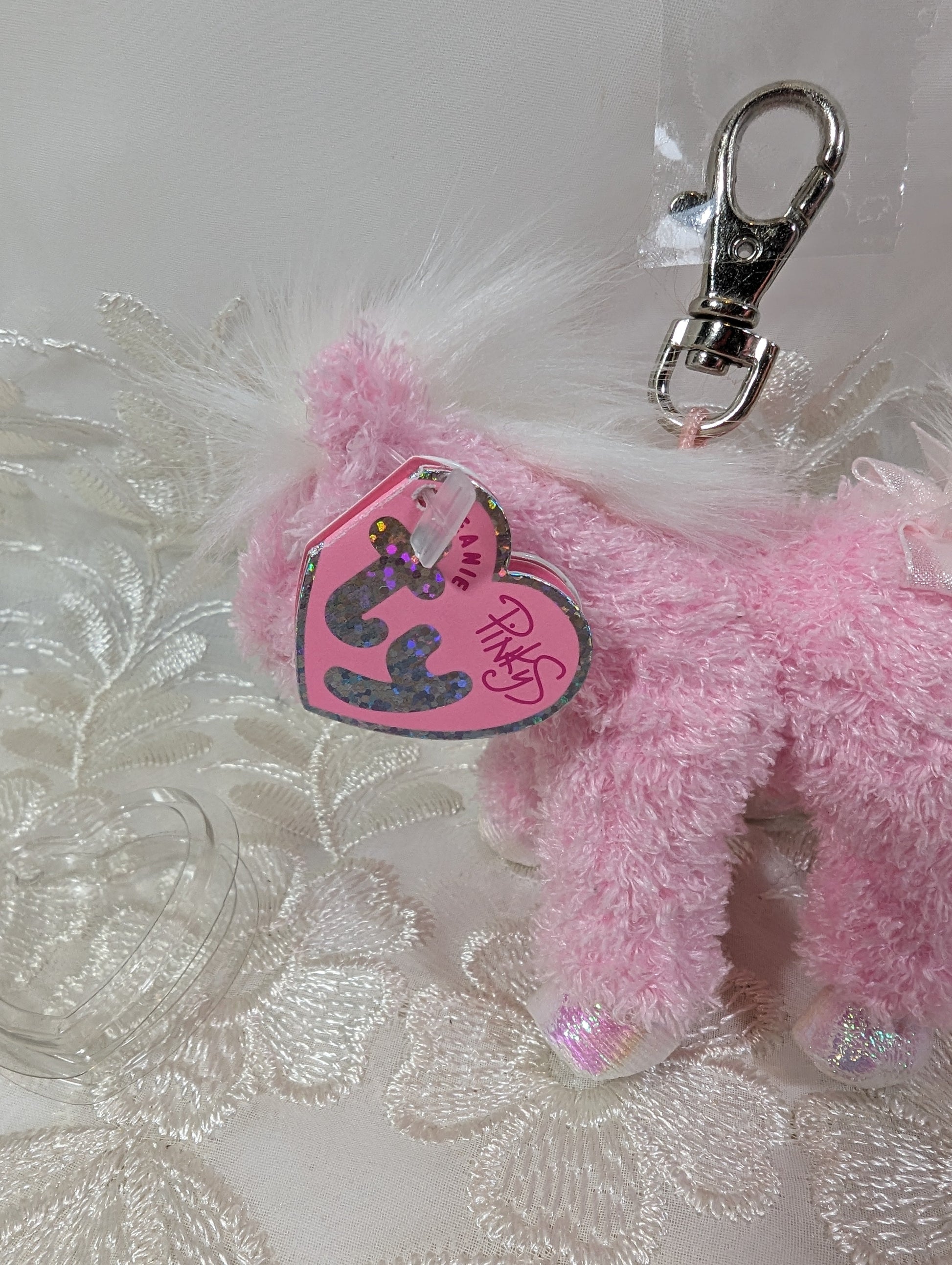 Ty Pinkys - Frilly The Pink Horse (4in) Metal Keychain Clip - Vintage Beanies Canada