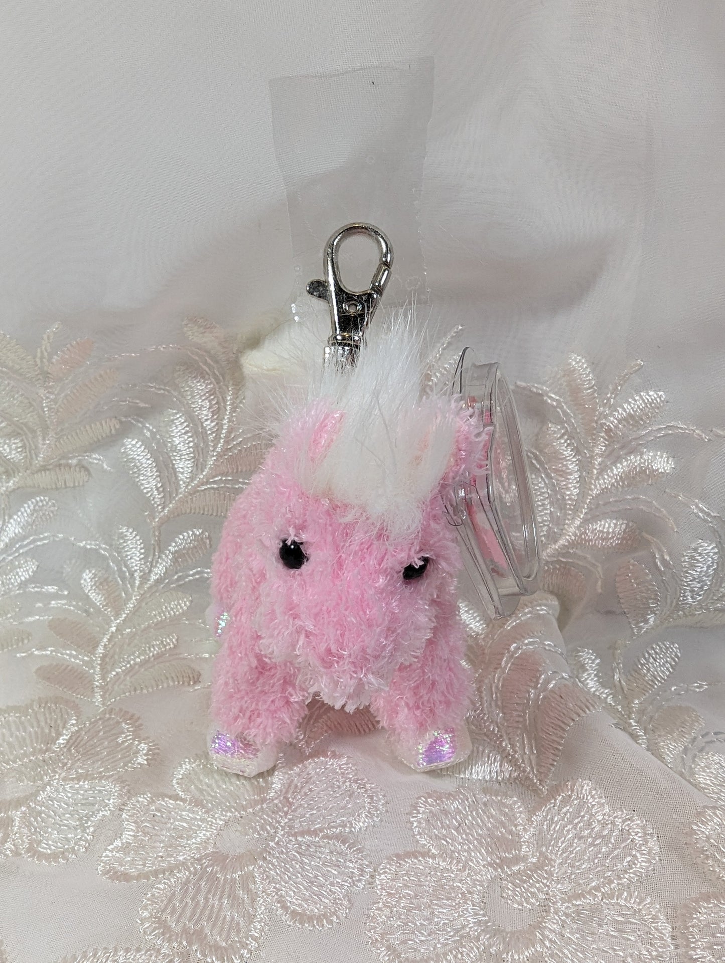 Ty Pinkys - Frilly The Pink Horse (4in) Metal Keychain Clip - Vintage Beanies Canada