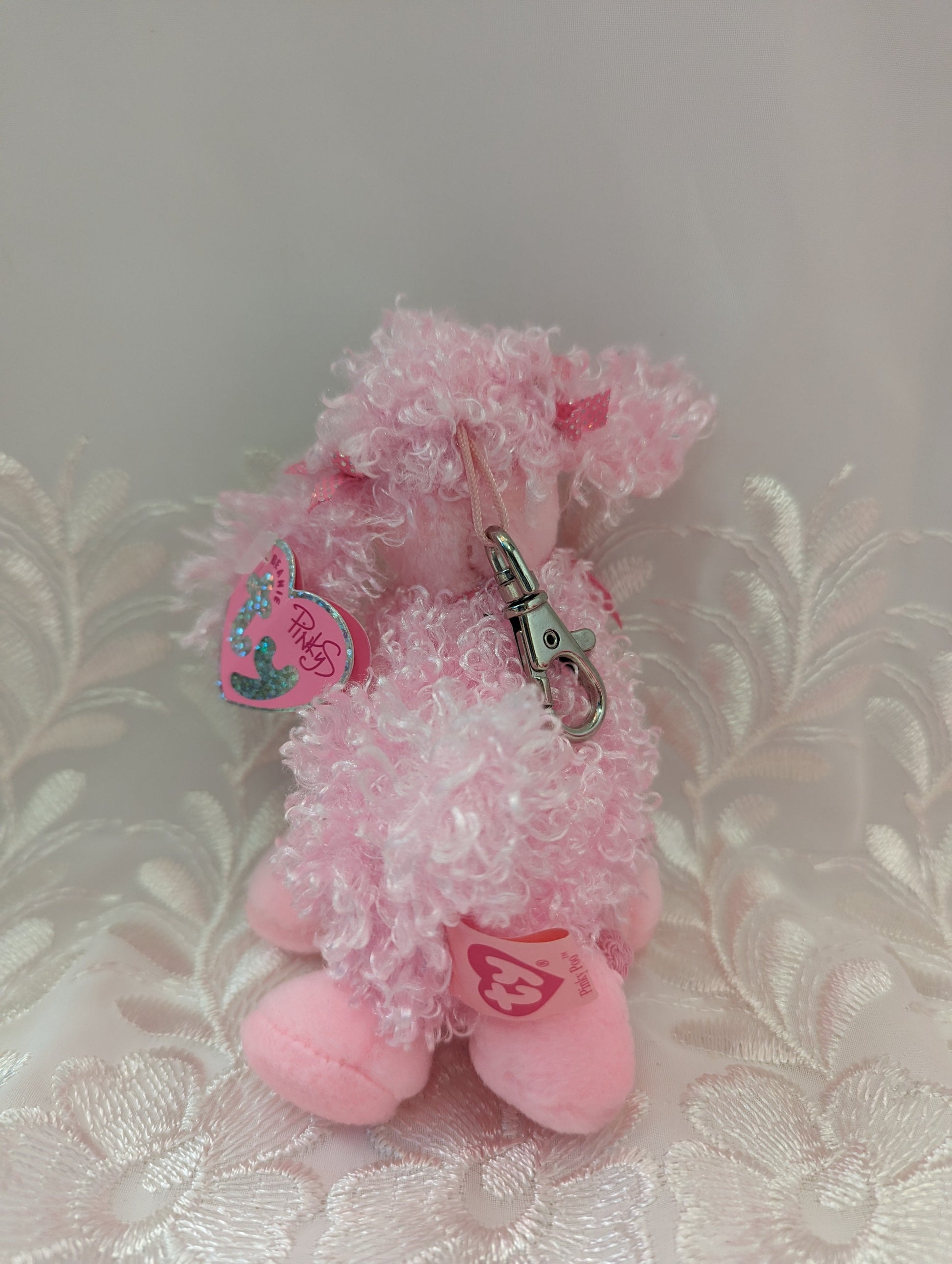 Ty Pinkys - Pinky Poo The Pink Poodle Keychain Clip (4in) - Vintage Beanies Canada