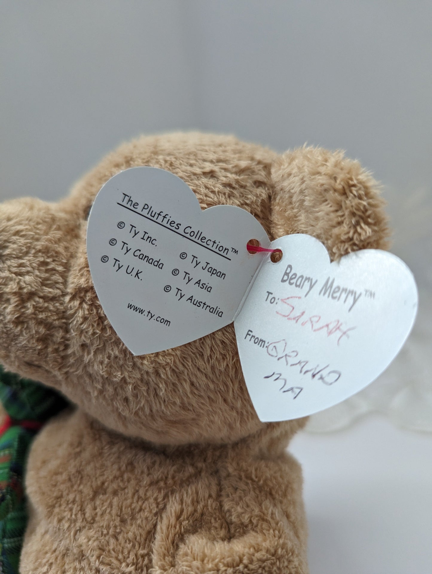 Ty pluffies - Beary Merry The Brown Teddy Bear (9in) Writing On Tag - Vintage Beanies Canada