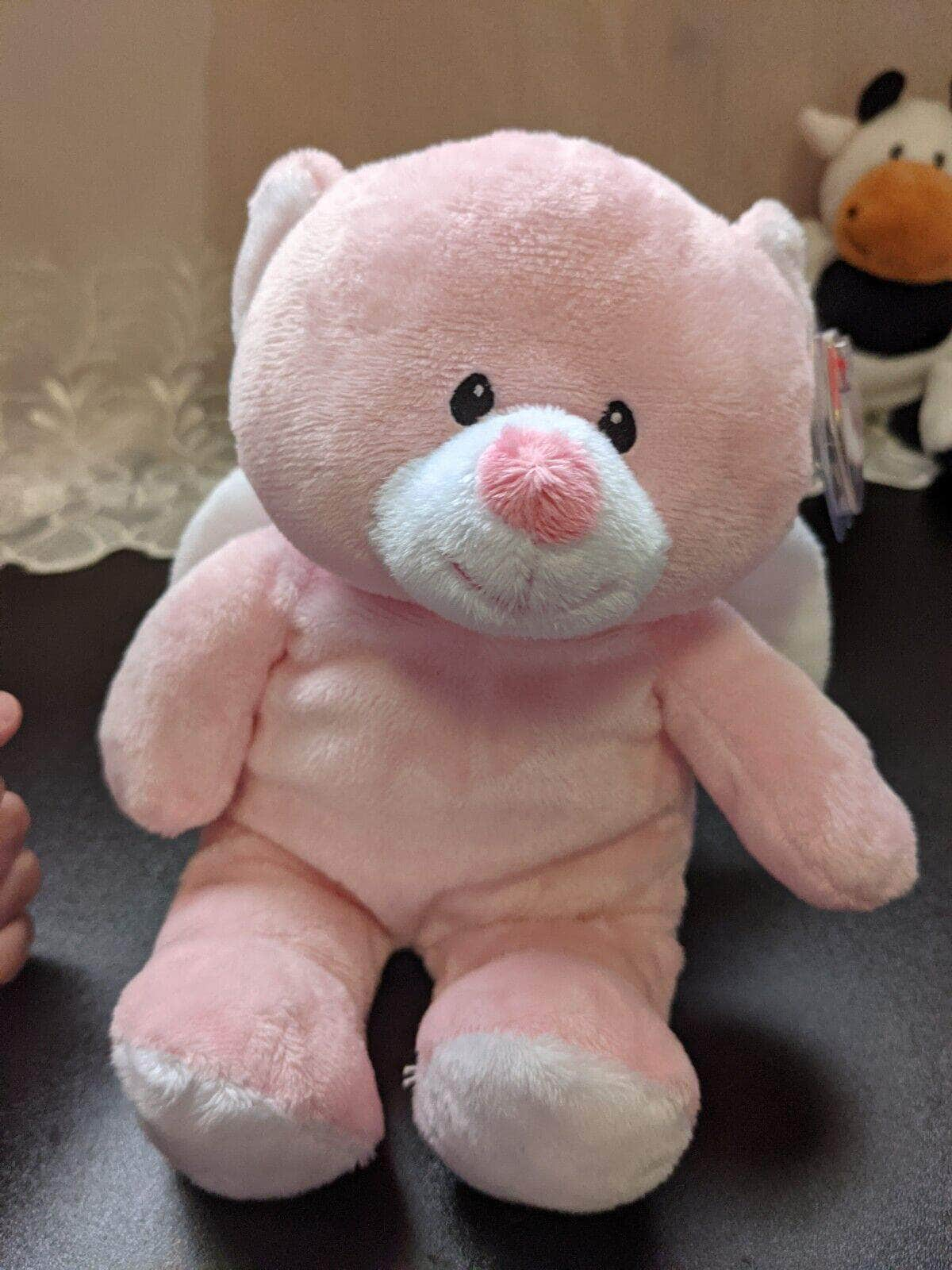 Ty Pluffies Collectible - Little Angel The Pink Bear (9in) *Very Rare* - Vintage Beanies Canada