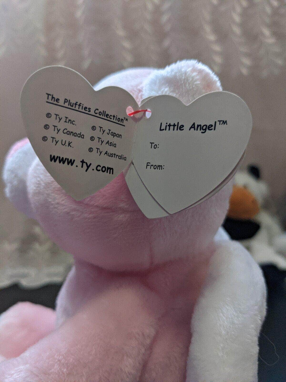 Ty Pluffies Collectible - Little Angel The Pink Bear (9in) *Very Rare* - Vintage Beanies Canada