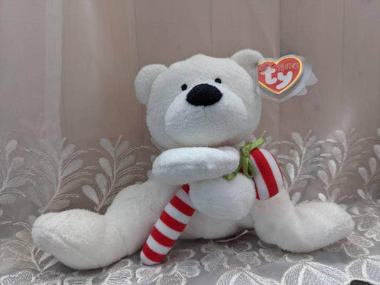 Ty Pluffies Collection - Candy Cane the Polar Bear Holding A Candy Cane (7in) - Vintage Beanies Canada
