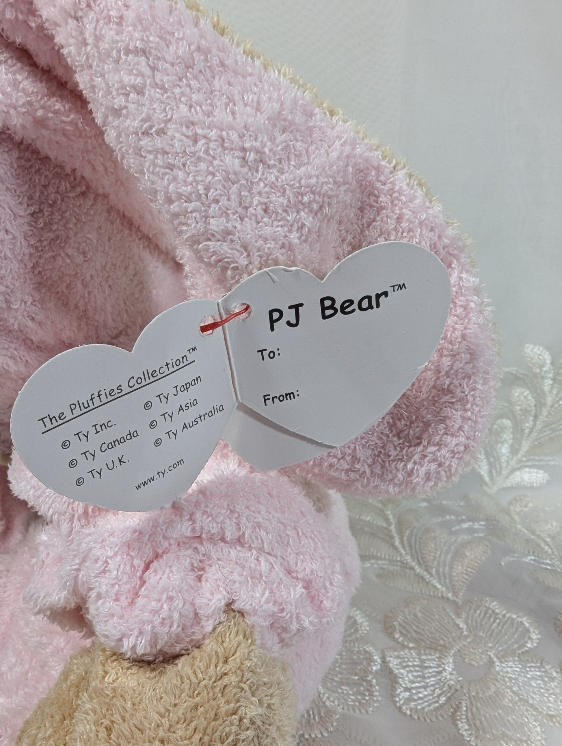 Ty Pluffies Collection - Pink PJ Bear (12in) Love To Baby - Non - removable Pajamas - Near Mint Tag - Vintage Beanies Canada