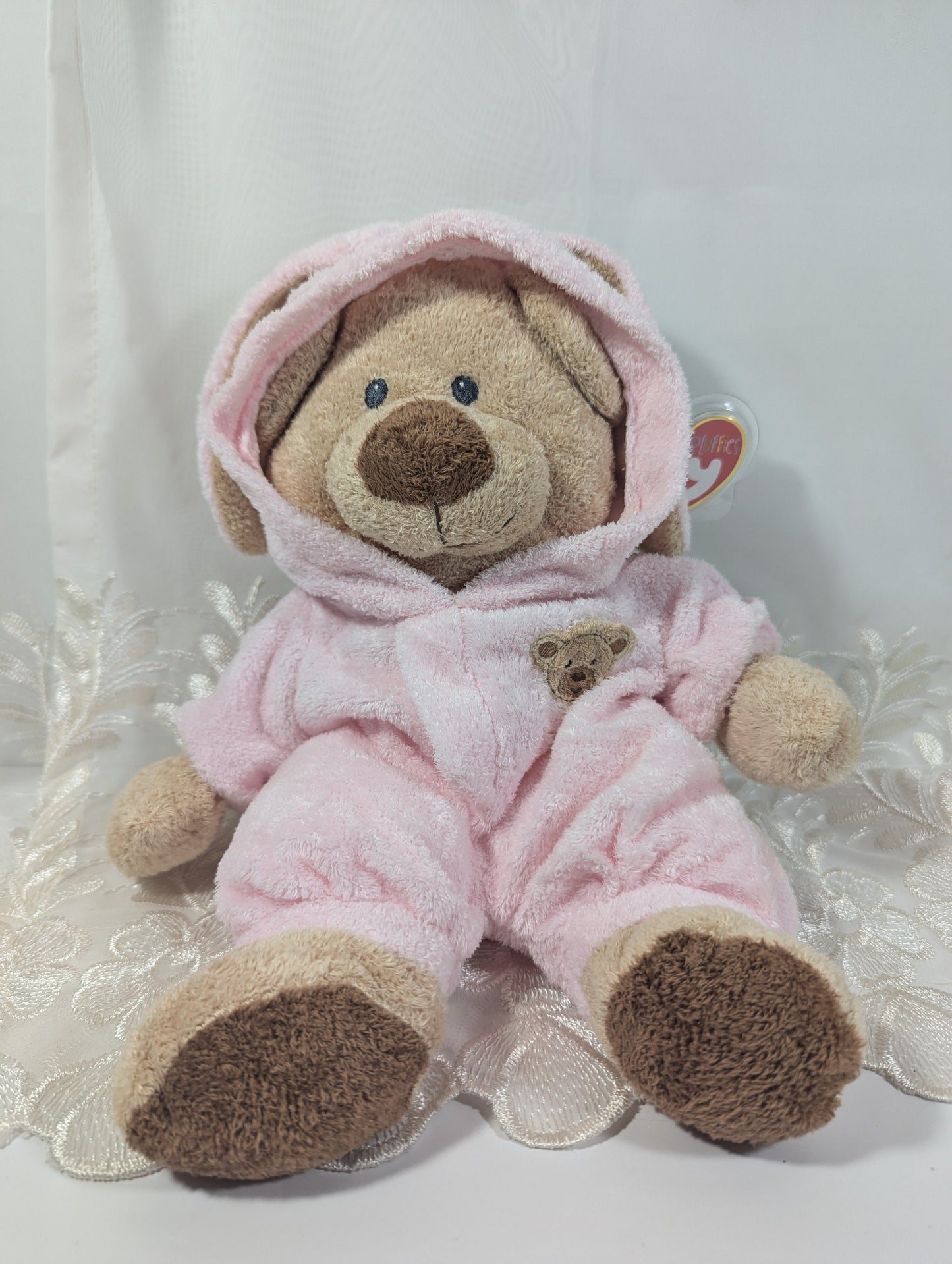 Ty Pluffies Collection - Pink PJ Bear (12in) Love To Baby - Non - removable Pajamas - Near Mint Tag - Vintage Beanies Canada