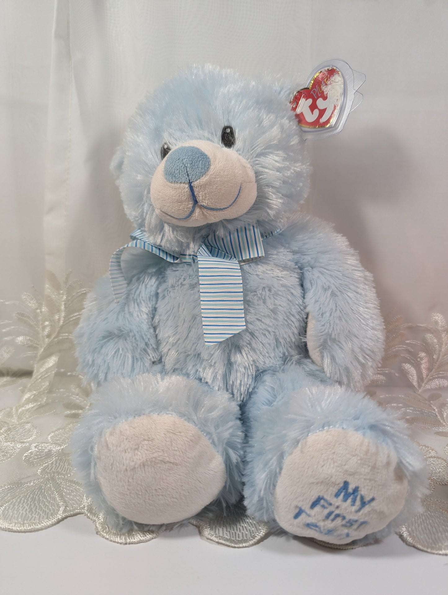 TY Pluffies - Sweet Baby My First Teddy the blue Bear (13 in) Non - mint Hang Tag - Vintage Beanies Canada